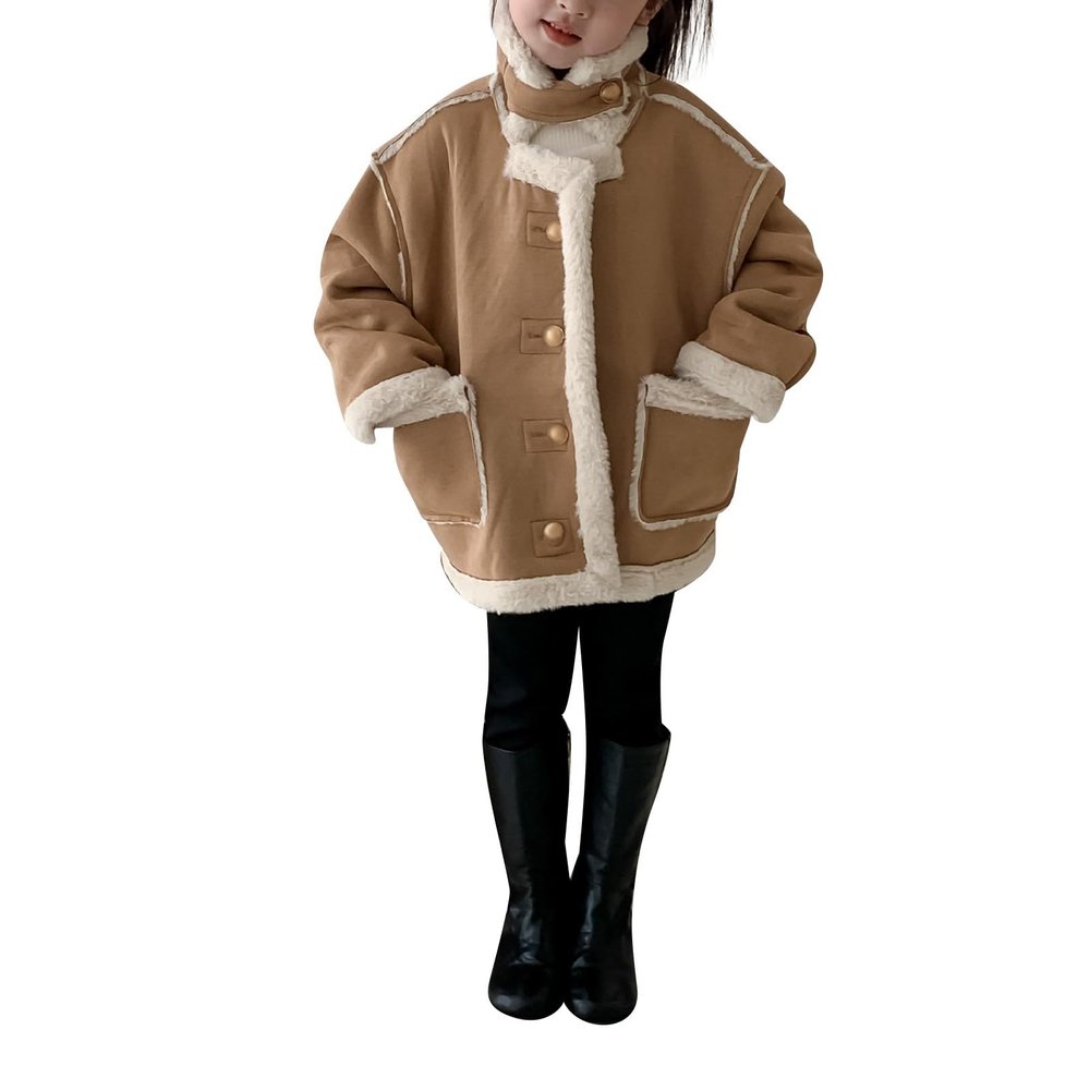 Girls Warm Fleece Jacket Button Up Faux Shearling Chunky Coat With Pockets Kids Winter Windproof Thicken (A, 3-4 Years)