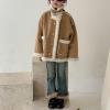 Girls Warm Fleece Jacket Button Up Faux Shearling Chunky Coat With Pockets Kids Winter Windproof Thicken (A, 3-4 Years) view 3