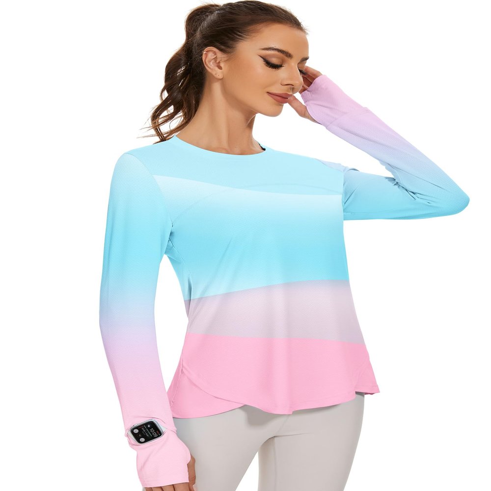 Blingfit Long Sleeve Tee for Women with Thumb Hole Athletic Gym Workout Tops Yoga Running Shirts UPF 50+ M