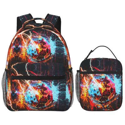 THIRTIMK Casual Large Capacity Soccer Comfortable Backpack 2 Piece Set For Work Travel