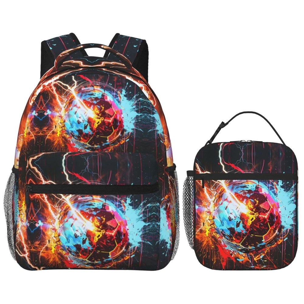 THIRTIMK Casual Large Capacity Soccer Comfortable Backpack 2 Piece Set For Work Travel