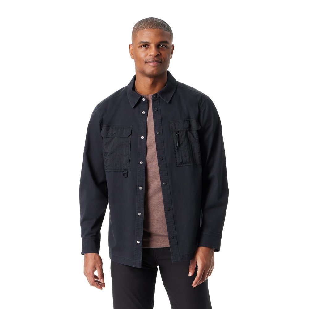 BASS OUTDOOR Mens Stretch Worker Snap Front Shacket With Double Chest Pockets Standard