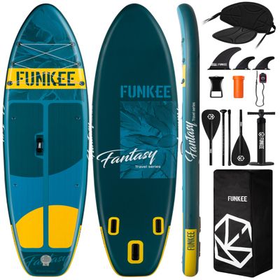 FUNKEE 1134"6" Extra Wide Inflatable Stand Up Paddle Board with Seat, Sup Board with Removable Fins, 4-Piece Paddle, Safety Leash, Floating Phone Case for Adults & Youth of All Skill Levels