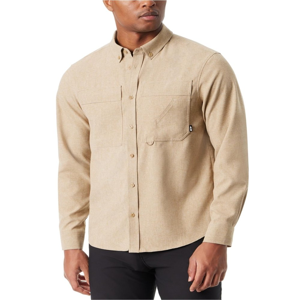 BASS Outdoor Mens Heathered Flannel Button Down Shirt with Comfort Stretch Standard