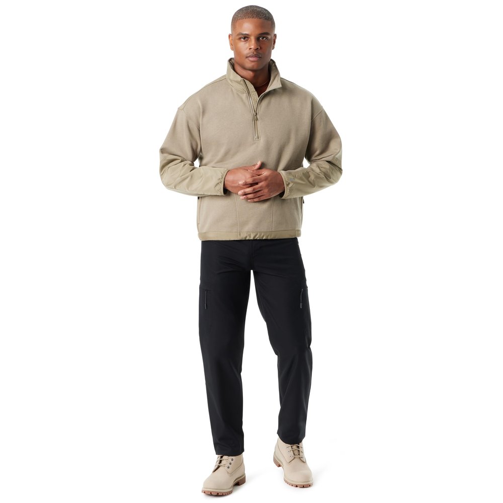 BASS OUTDOOR Mens Convertible Hoodie Pullover Sweater with 1/4 Zip Front, Elbow Patches and Side Zip Pockets Standard