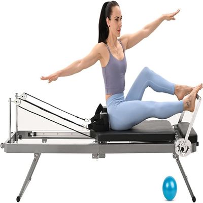 Foldable Pilates Reformer, Home Pilates Reformer Machine with 5 Metal Resistance Springs, Maximum Tension 150 lbs Pilates Equipment Exerciser for Home Workout and Gym
