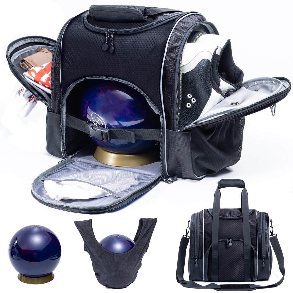 Bowling Ball Bag with Cup and Polisher - Single Ball Tote - Bowling Gifts & Accessories