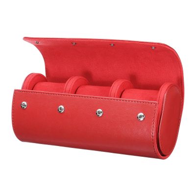 HARFINGTON Watch Roll Travel Case 3 Slots Portable Leather Watch Cases for Men and Women, Watches Storage Organizer with Removable Pillows for Traveling, Display, Home Storage, Red
