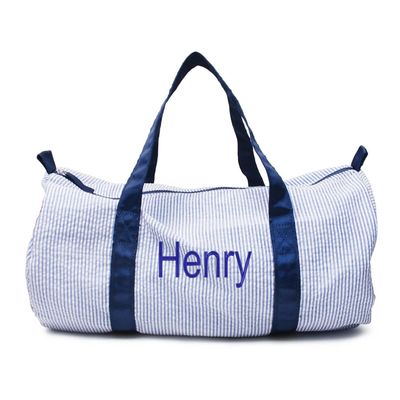 Personalized Baby Duffle Bag, Monogram Seersucker Kid Travel Bag, Kids Duffel Bag, Toddler Diaper Bag, Child Gifts, Overnight Bag, Dance Bag, Dark Blue, Large