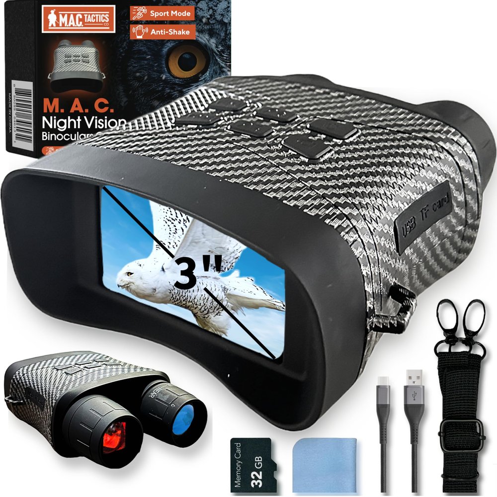 M. A. C. Night Vision Goggles  4K HD Infrared Night Vision Binoculars with 5X Digital Zoom, 3" Screen, Rechargeable Battery (Carbon Fiber)