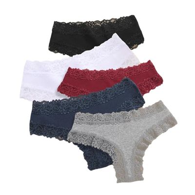 5PCS/Set Women Lace Seamless Cotton Panties Ribbed Breathable Underwear Soft Briefs Lightweight Underpants