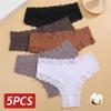 5PCS/Set Women Lace Seamless Cotton Panties Ribbed Breathable Underwear Soft Briefs Lightweight Underpants view 2