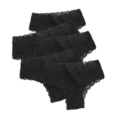 5PCS/Set Women Lace Seamless Cotton Panties Ribbed Breathable Underwear Soft Briefs Lightweight Underpants