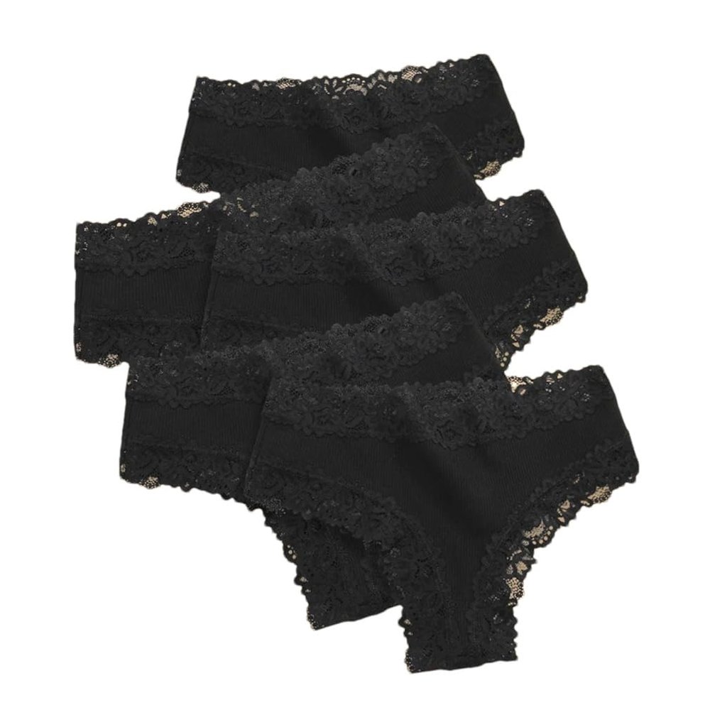 5PCS/Set Women Lace Seamless Cotton Panties Ribbed Breathable Underwear Soft Briefs Lightweight Underpants