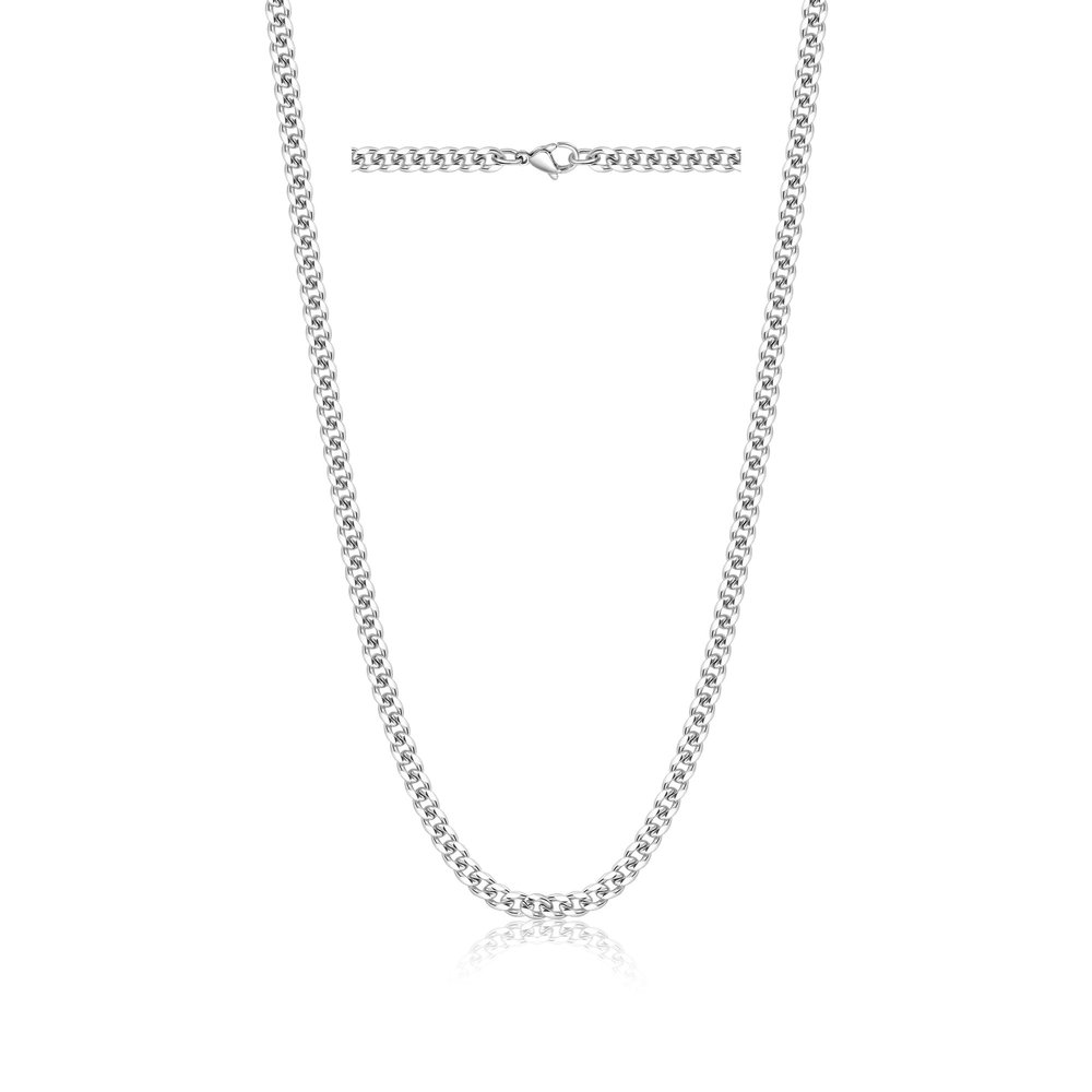 Monily Silver Cuban Link Chain for Men Stainless Steel Chain Necklace for Men 3.5mm 20 Inches Chunky Rapper Jewelry