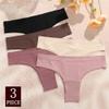 3PCS Seamless Panties Thin Briefs Soft Panties Women Ice Silk Underwear G-String Female Solid Underpants view 2