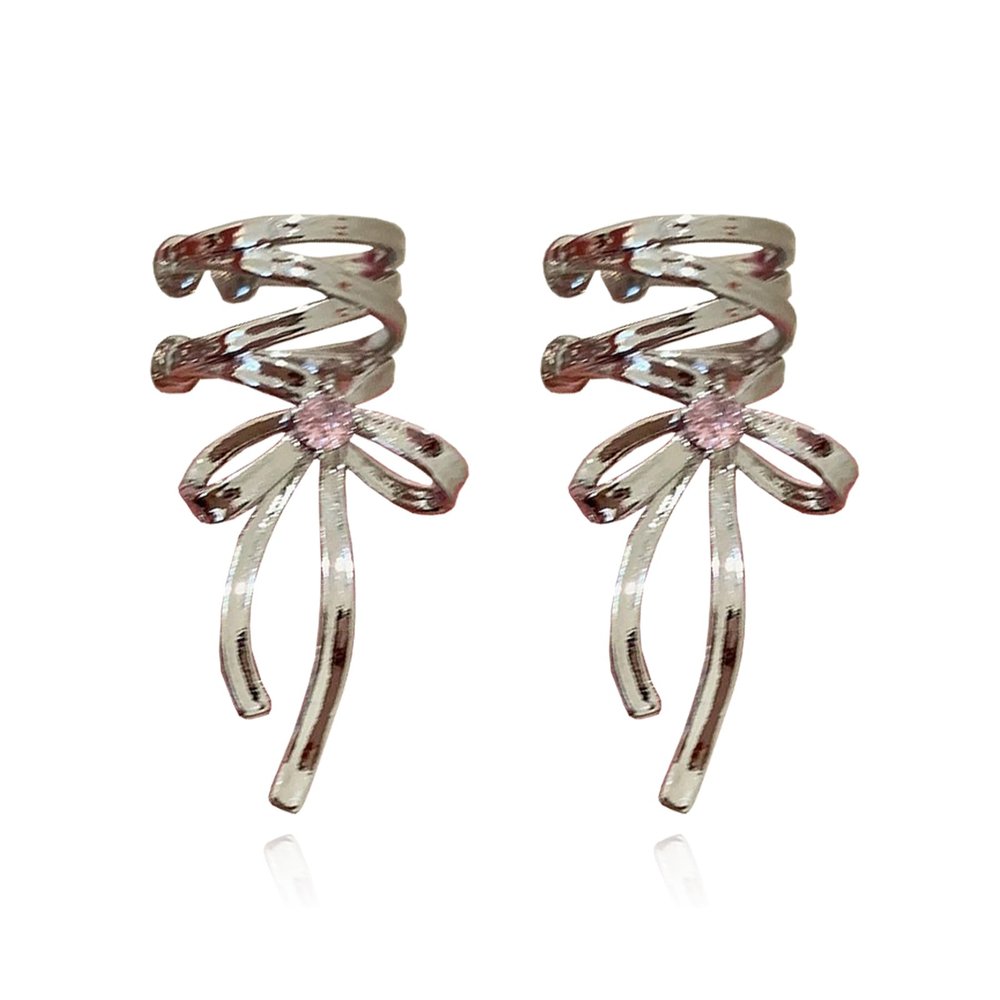 CYV Elegant Ribbon Bow Ear Clip Cuff Earrings Cartilage Bowknot Earrings Jewelry for Women (silver)