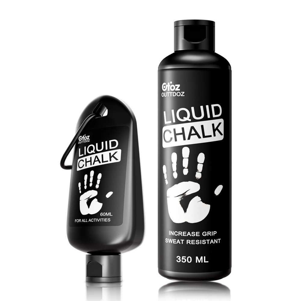 OUTTDOZ Pro Grade Liquid Chalk Mess-Free Gym Chalk for Weightlifting, Gymnastics, Rock Climbing, Dancing, Dries in Seconds. 12oz + 2oz
