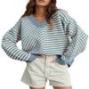 UNCLECAT Womens Striped Checkered Sweater V Neck Fall Trendy Pullover Tops view 1