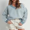 UNCLECAT Womens Striped Checkered Sweater V Neck Fall Trendy Pullover Tops view 2