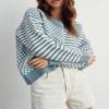 UNCLECAT Womens Striped Checkered Sweater V Neck Fall Trendy Pullover Tops view 3