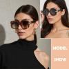 Bsreyeop Fashion Oversized Square Women and Men Sunglasses Vintage Hollow Luxury Sun Glasses UV400 Gradient Shades(Beige Frame/Gradient Brown Lens M1) view 3
