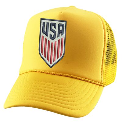 ALLNTRENDS USA Soccer Trucker Hat Embroidered Sport Fans US Flag Adjustable Cap (Gold)