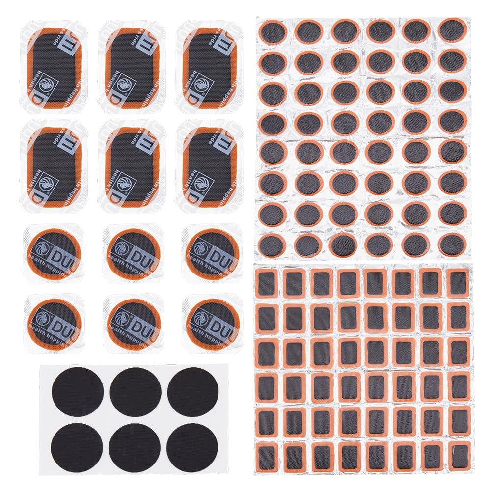SUPERFINDINGS 114Pcs 5 Styles Bike Inner Tire Patch Repair Rubber Patches Repair Kit Bicycle Tube Puncture Patches Kits Vulcanizing Patches for MTB BMX ATVs Cycling Motorcycle