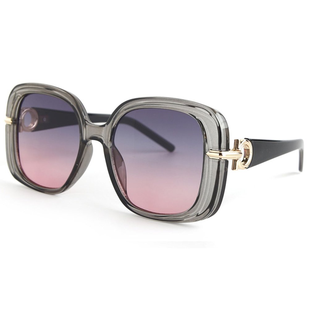 Bsreyeop Fashion Oversized Square Women and Men Sunglasses Vintage Hollow Luxury Sun Glasses UV400 Gradient Shades(Transparent Gray Frame/Gray Pink Lens M7)