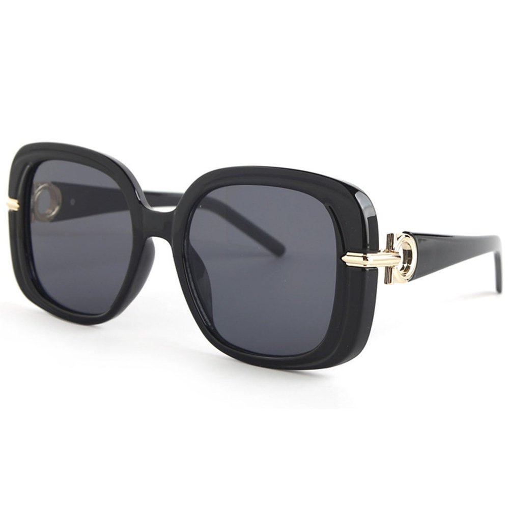 Bsreyeop Fashion Oversized Square Women and Men Sunglasses Vintage Hollow Luxury Sun Glasses UV400 Gradient Shades(Black Frame/Gray M5)