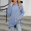 Akklian Women's Turtleneck Oversized Sweaters 2024 Fall Winter Long Sleeve Slit Hem Tunic Pullover Sweater Knit Tops Trendy Light Blue view 2