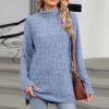 Akklian Women's Turtleneck Oversized Sweaters 2024 Fall Winter Long Sleeve Slit Hem Tunic Pullover Sweater Knit Tops Trendy Light Blue view 3