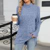 Akklian Women's Turtleneck Oversized Sweaters 2024 Fall Winter Long Sleeve Slit Hem Tunic Pullover Sweater Knit Tops Trendy Light Blue view 4