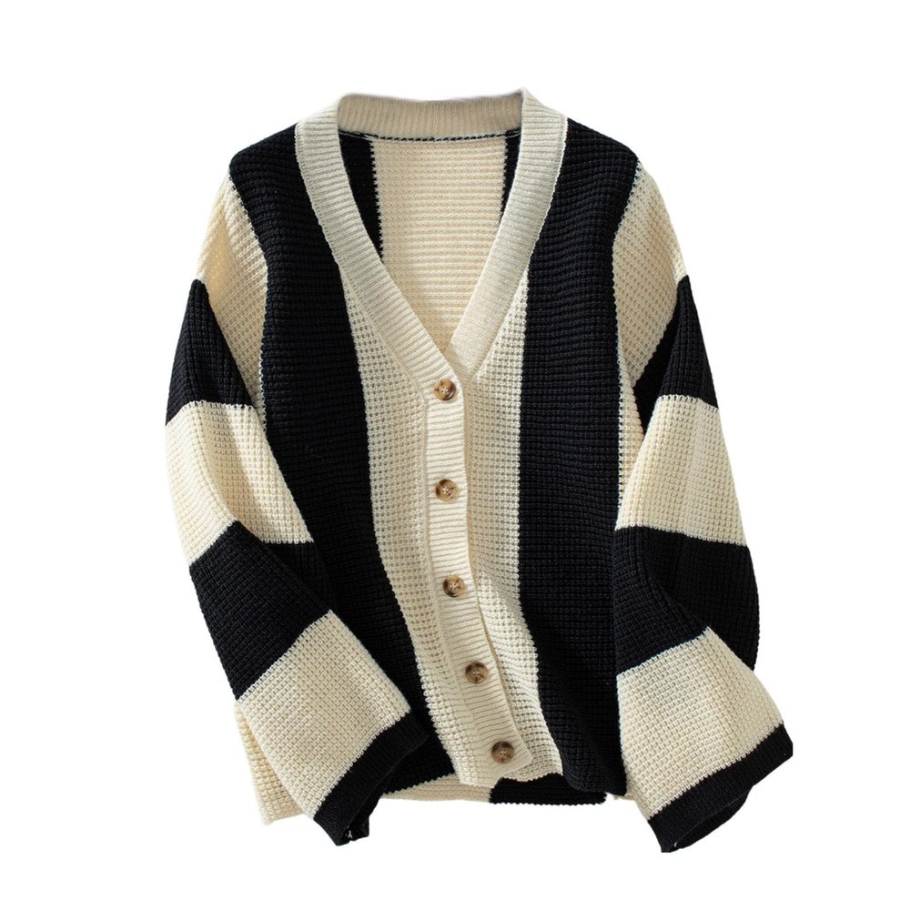 Akklian Women's Long Sleeve Color Block Chunky Crochet Knitted Oversized Sweater Cardigans for Women 2024 Drop Shoulder Tops