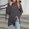 Akklian Women's Turtleneck Oversized Sweaters 2024 Fall Winter Long Sleeve Slit Hem Tunic Pullover Sweater Knit Tops Trendy Dark Gray view 2