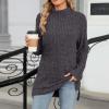 Akklian Women's Turtleneck Oversized Sweaters 2024 Fall Winter Long Sleeve Slit Hem Tunic Pullover Sweater Knit Tops Trendy Dark Gray view 3