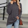 Akklian Women's Turtleneck Oversized Sweaters 2024 Fall Winter Long Sleeve Slit Hem Tunic Pullover Sweater Knit Tops Trendy Dark Gray view 4