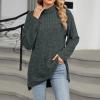 Akklian Women's Turtleneck Oversized Sweaters 2024 Fall Winter Long Sleeve Slit Hem Tunic Pullover Sweater Knit Tops Trendy Army Green view 2