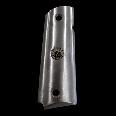 Stainless Steel 1911 Full-Size Grips with 24K Gold Medallions, Round Top, Ambi Cut-Add Your Personal Initials .45ACP (Right Side Grip Letter Z)