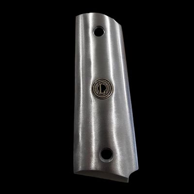 Stainless Steel 1911 Full-Size Grips with 24K Gold Medallions, Round Top, Ambi Cut-Add Your Personal Initials .45ACP (Left Side Grip Letter L)