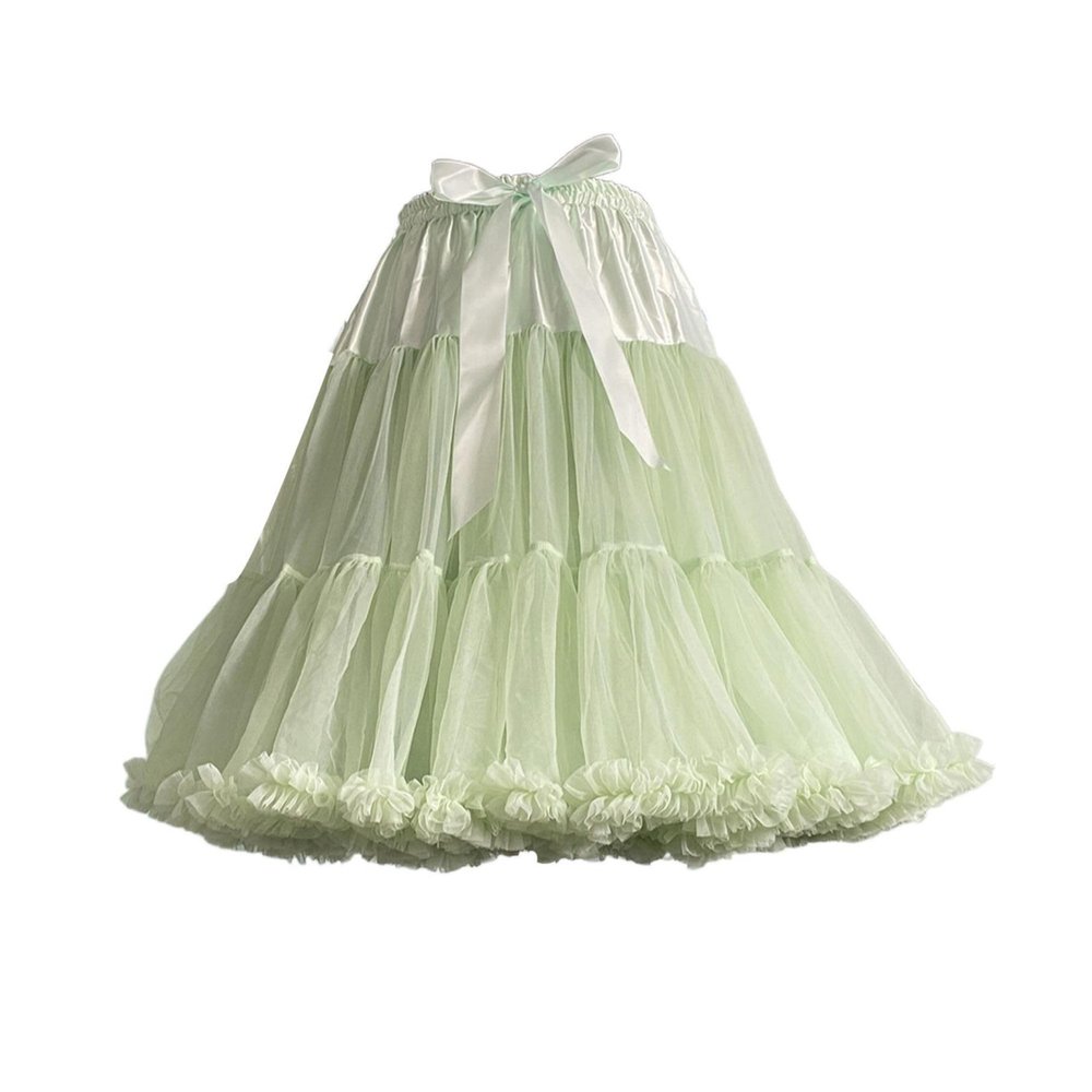 Sipumia Women's Super Fluffy Petticoat Chiffon Tulle Skirts Tutu Ballet Underskirt Dress Puffy Cosplay Costumes One Size Avocado Green