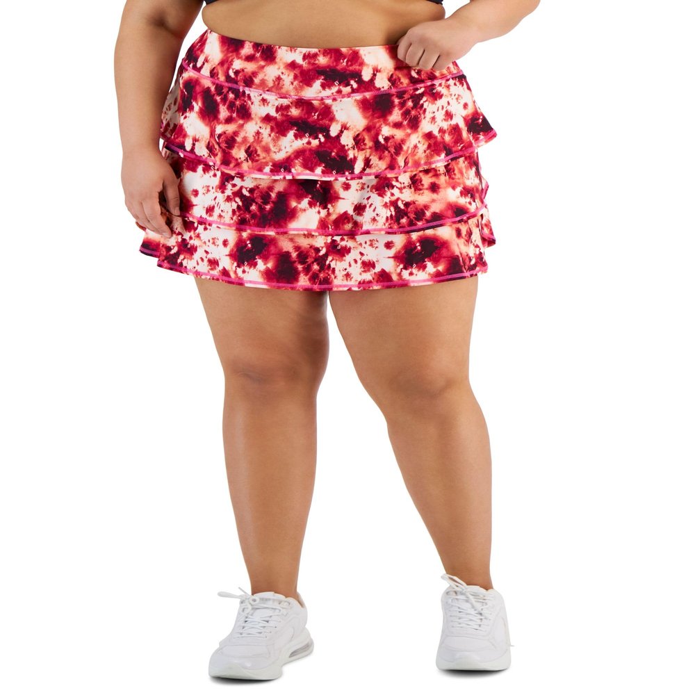 Ideology Plus Size Tie Dye Tiered Flounce Skort Pink Shock 3X