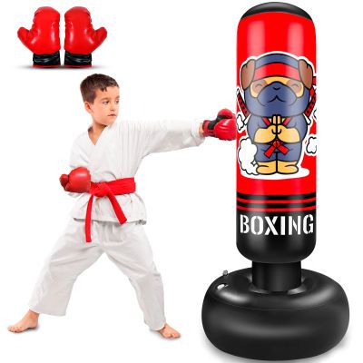 Inflatable Punching Bag for Kids, 65 Inch Kids Punching Bag with Gloves for Boys & Girls, Kicking Bag Boxing Set for Practicing Karate, Taekwondo, MMA (Ninja Dog)