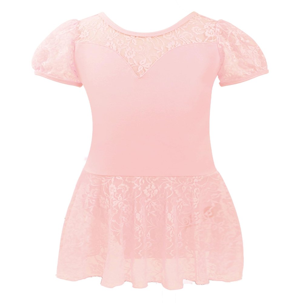 Avrigirl Cute Lace Skirted Pink Girls Ballet Leotards Puff Short Sleeve Dance Dress for Toddler, Little/Big Girls, Kids