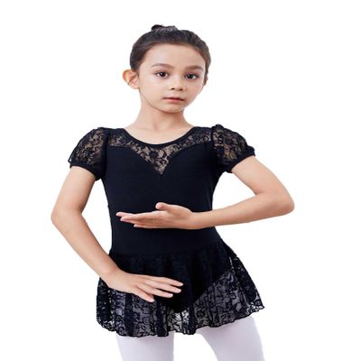 Avrigirl Lace Black Dance Leotards for Girls, Skirted Ballet Costumes for Performance