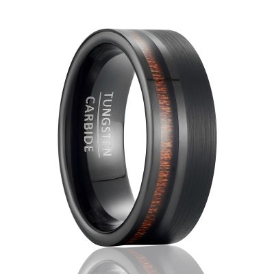 SOXEMAN 8mm Wide Men's Tungsten Wedding Band, Dual-Section Design with Wood Grain Channel & Brushed Finish | Black & Brown | Size 10