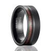 SOXEMAN 8mm Wide Men's Tungsten Wedding Band, Dual-Section Design with Wood Grain Channel & Brushed Finish | Black & Brown | Size 10 view 1