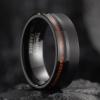 SOXEMAN 8mm Wide Men's Tungsten Wedding Band, Dual-Section Design with Wood Grain Channel & Brushed Finish | Black & Brown | Size 10 view 2