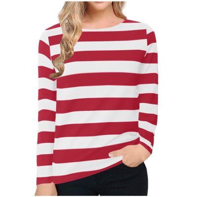 2024 Trendy Striped T-Shirt for Women Long Sleeve Crewneck Color Block Pullover Tops Casual Loose Workout Shirt Tunic