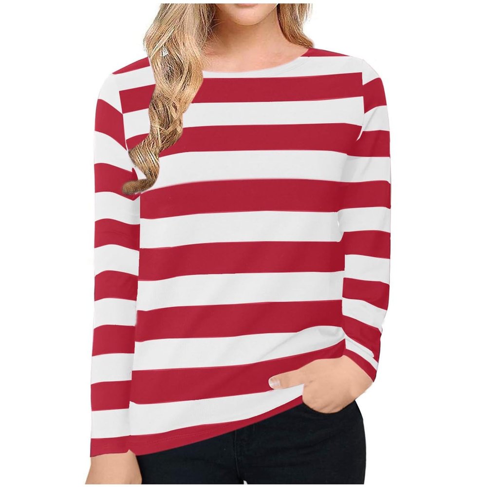 2024 Trendy Striped T-Shirt for Women Long Sleeve Crewneck Color Block Pullover Tops Casual Loose Workout Shirt Tunic